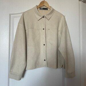ZARA size L ivory white, vegan suede jacket, excellent cond, street style